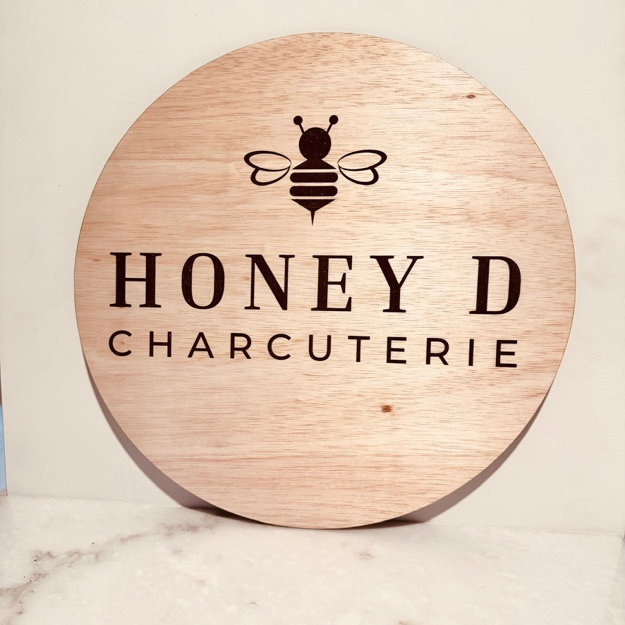 Round Wood Logo Sign 18"