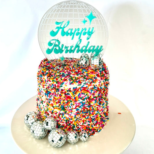 Mirror Ball Happy Birthday Cake Topper