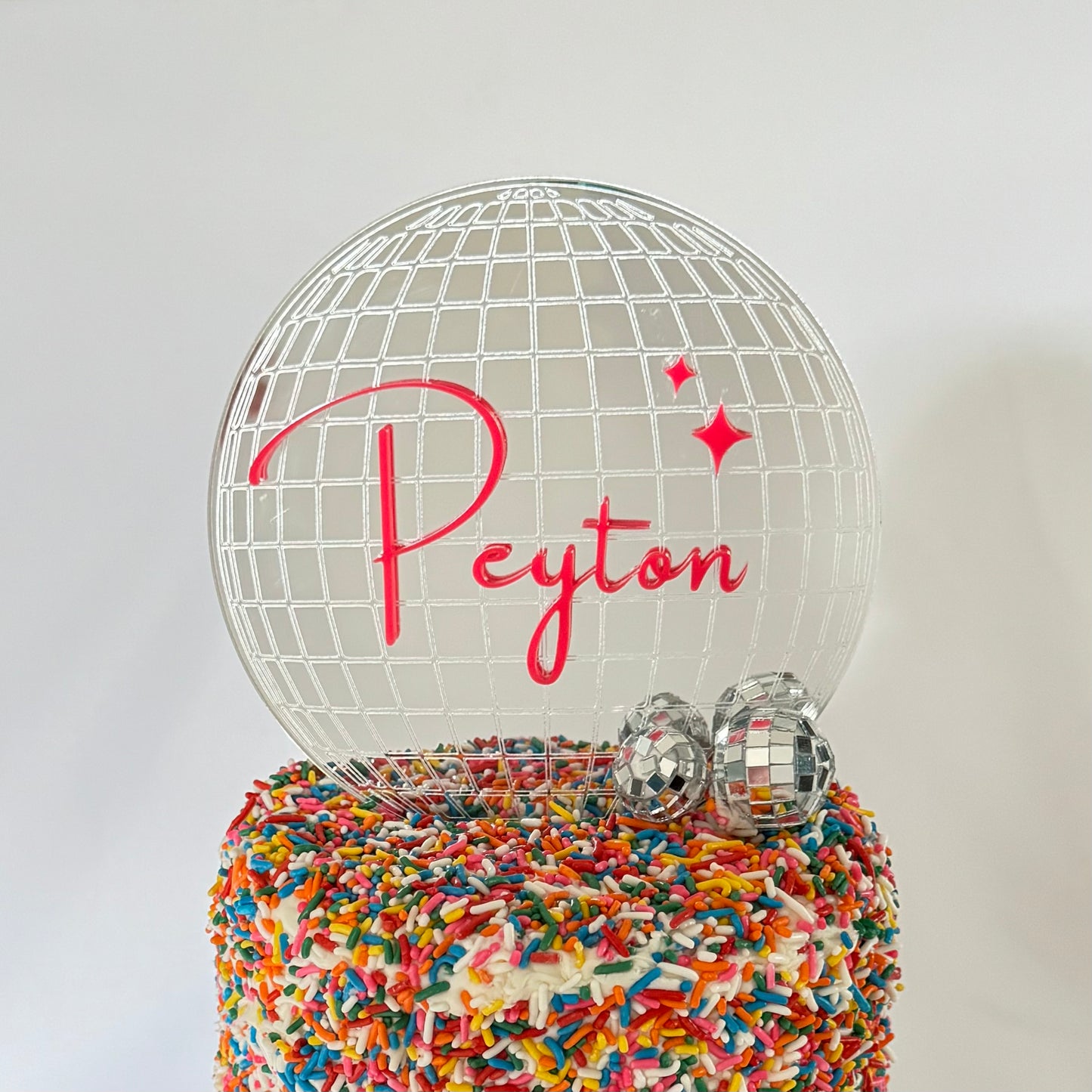 Mirror Ball Personalized Elegant Name Cake Topper