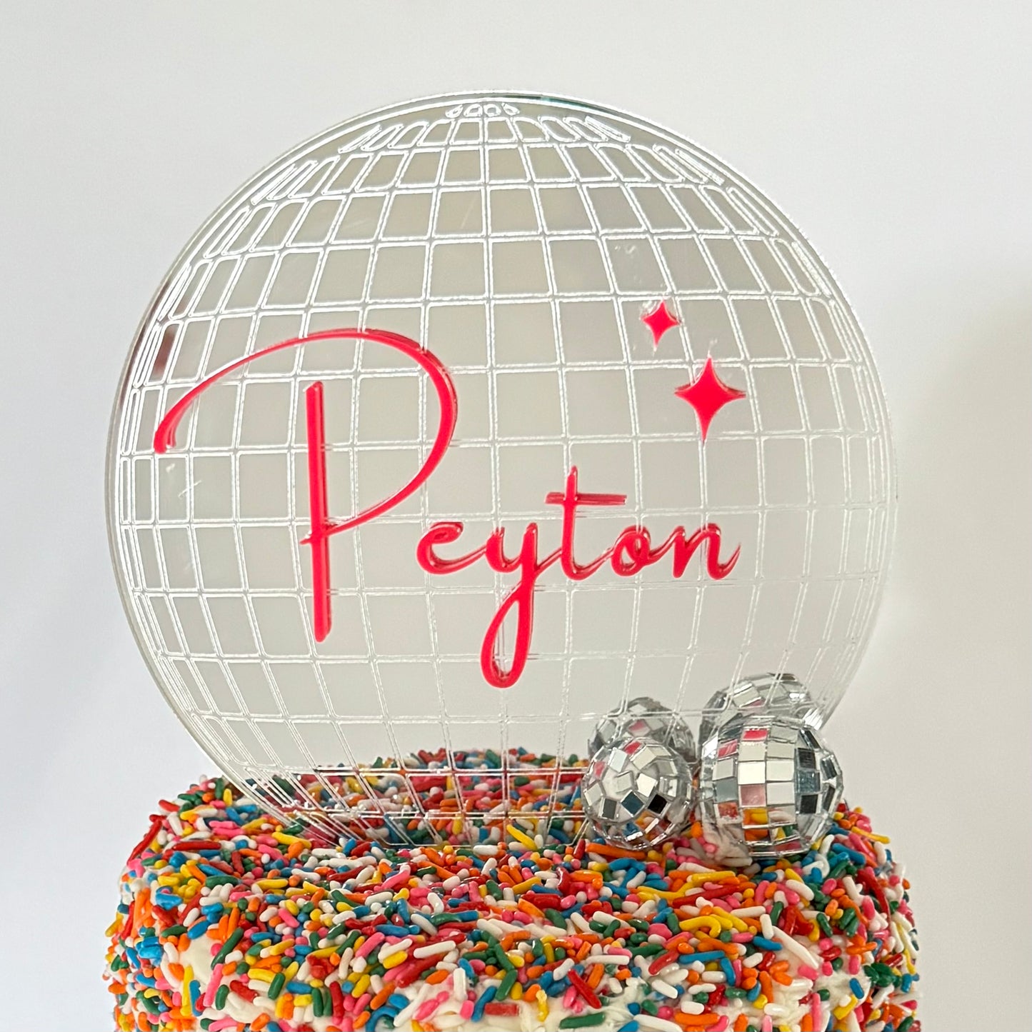 Mirror Ball Personalized Elegant Name Cake Topper