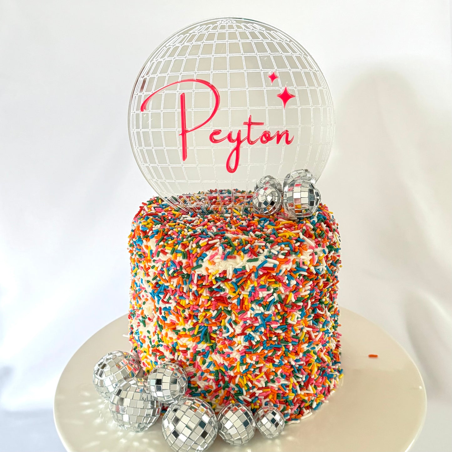 Mirror Ball Personalized Elegant Name Cake Topper