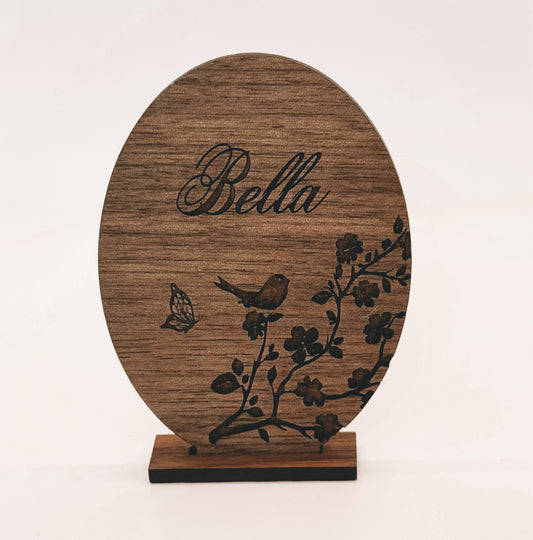 Place card with floral motif - Wood