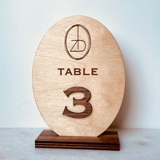 Table Number Sign - Two Tone Wood